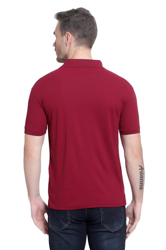 Maroon Solid Men Polo Neck T-Shirt for Office