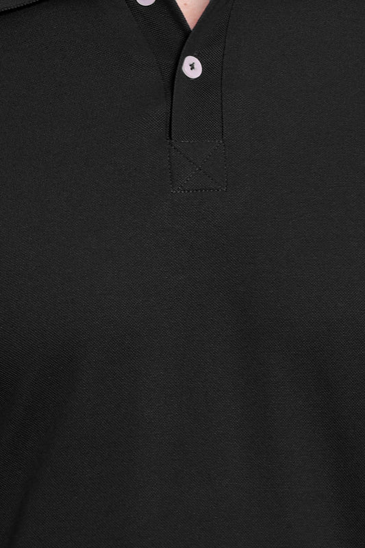 Black Solid Men Polo Neck T-Shirt for Office