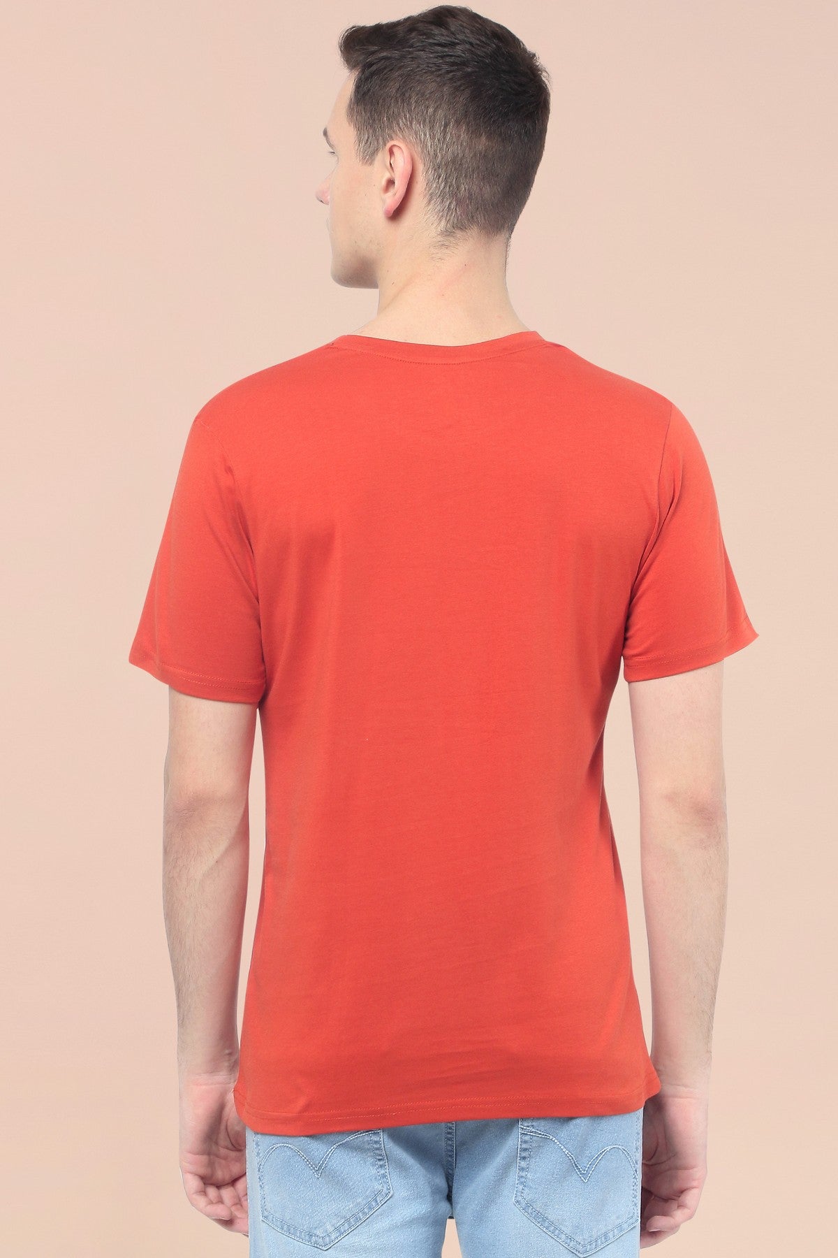 Orange Solid Men Half Sleeve Pure Cotton Round Neck T-Shirt