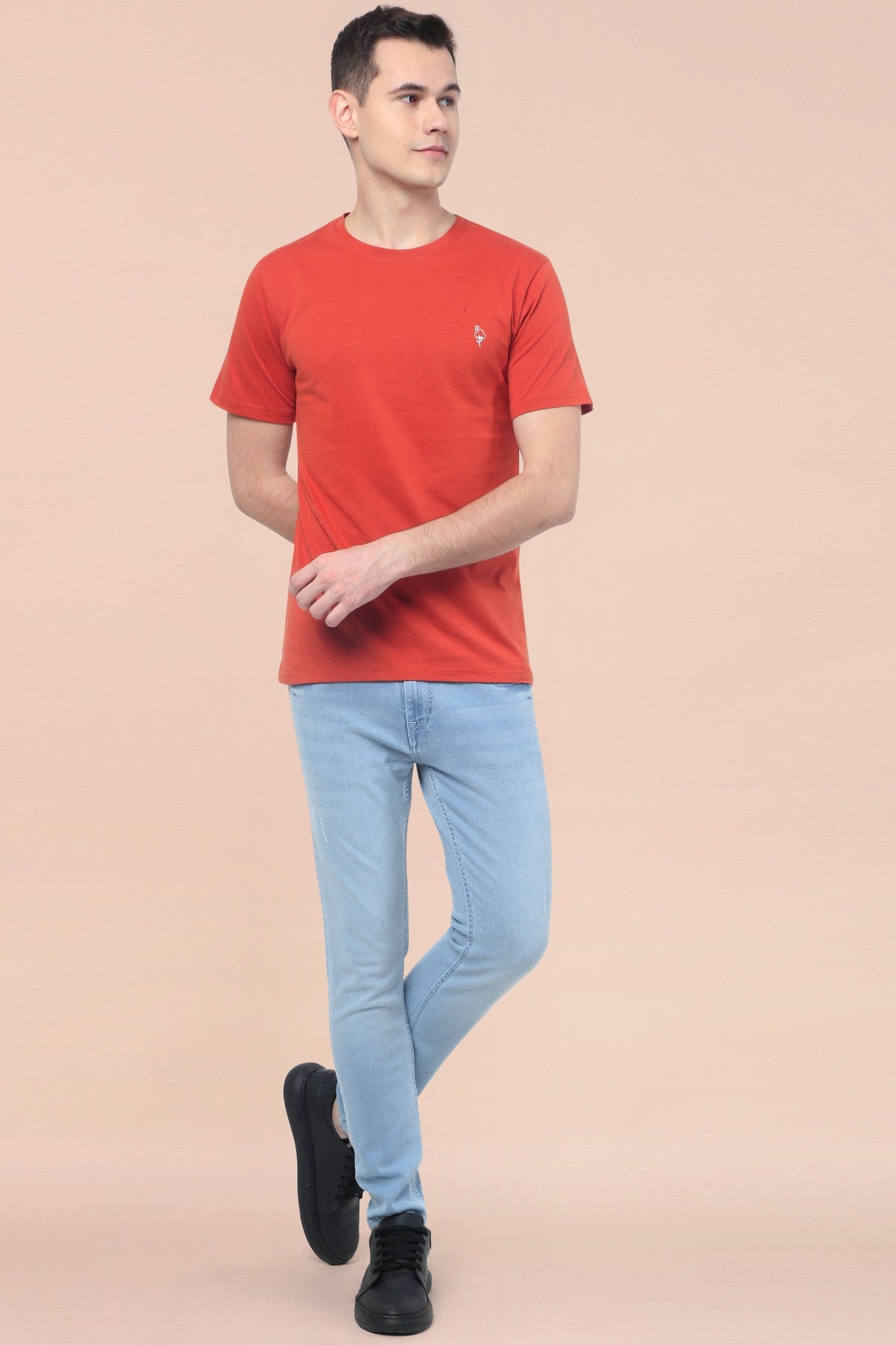 Orange Solid Men Half Sleeve Pure Cotton Round Neck T-Shirt