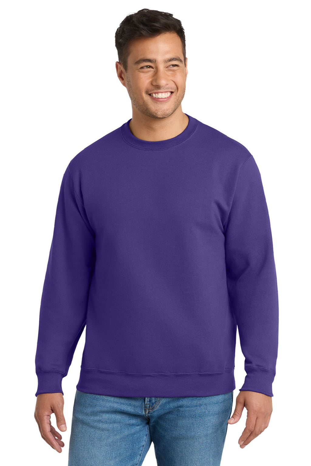 Mens Essential Pill Resistant Fleece Crewneck Sweatshirt - Purple
