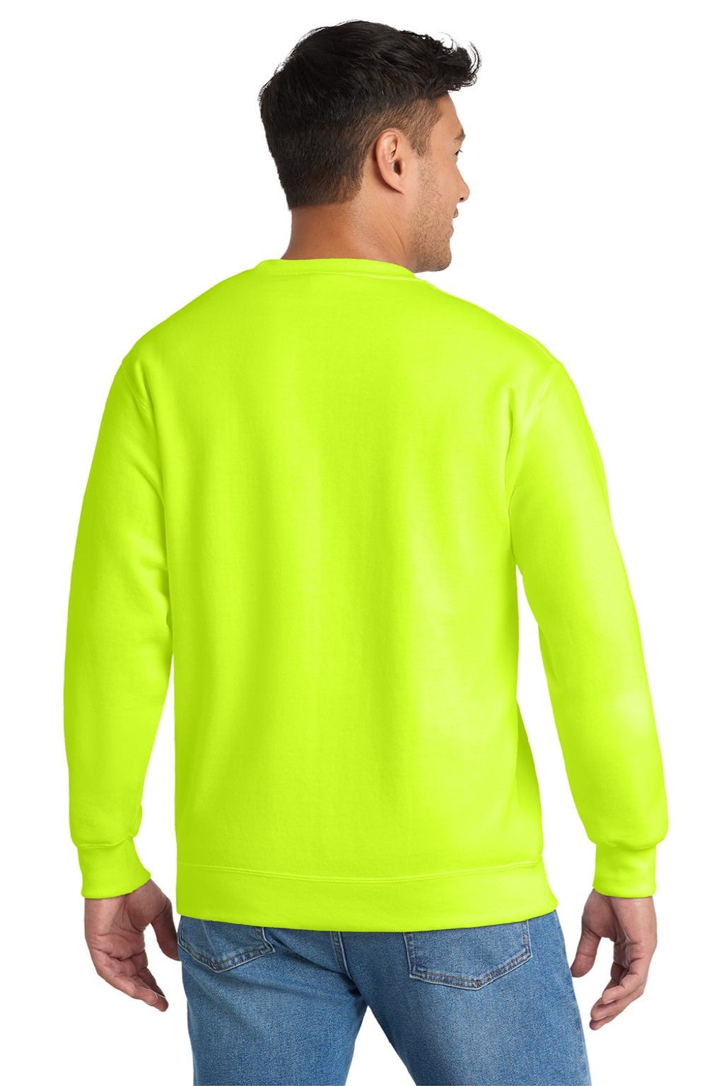 Mens Essential Pill Resistant Fleece Crewneck Sweatshirt - Safety Green