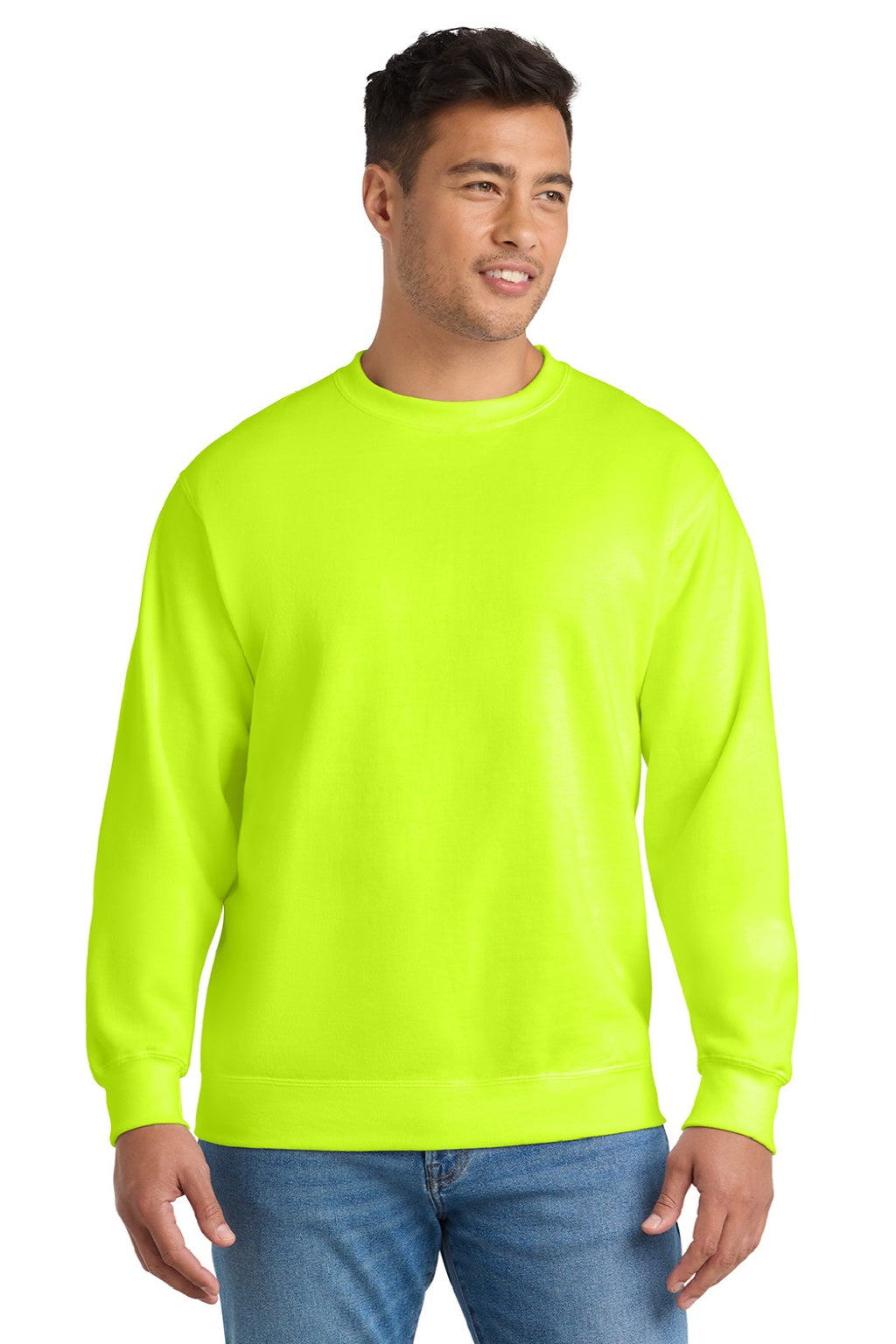 Mens Essential Pill Resistant Fleece Crewneck Sweatshirt - Safety Green