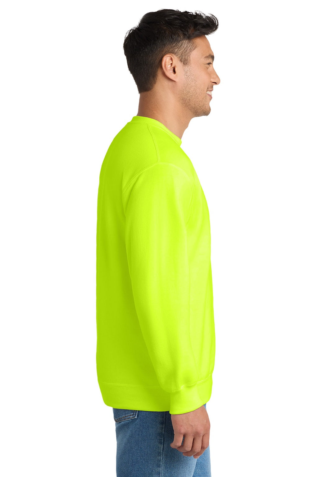 Mens Essential Pill Resistant Fleece Crewneck Sweatshirt - Safety Green