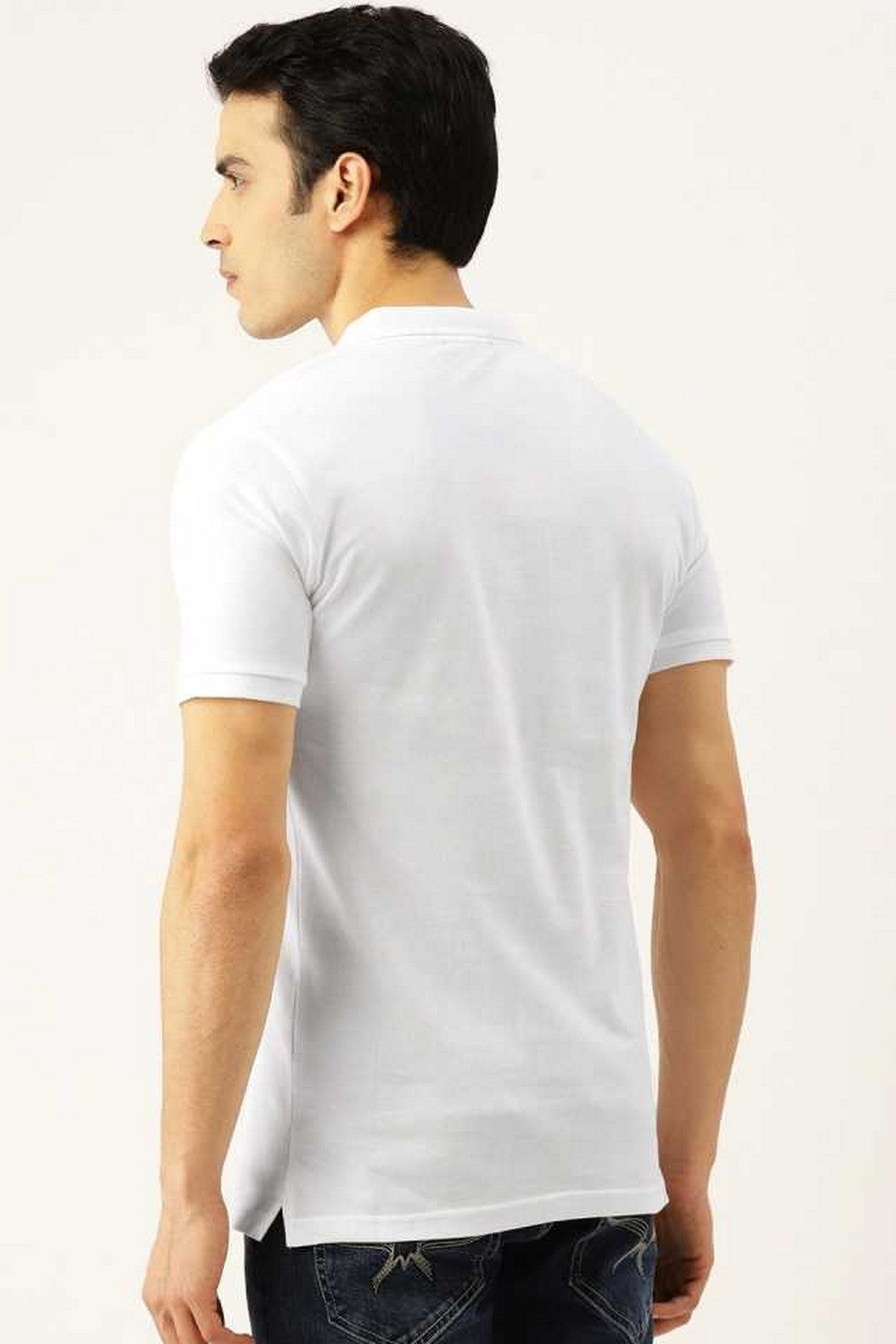 White Solid Men Polo Neck T-Shirt for Office